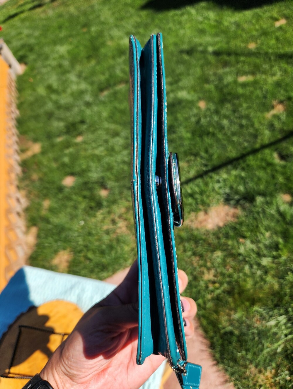 Coach Bleecker Teal Leather Clutch with Buckle Detail - Picture 14 of 14